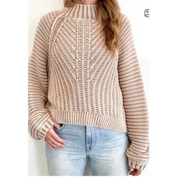 Free People Sweetheart Sweater M Beige Chunky Knit Cotton High Low - Picture 2 of 10